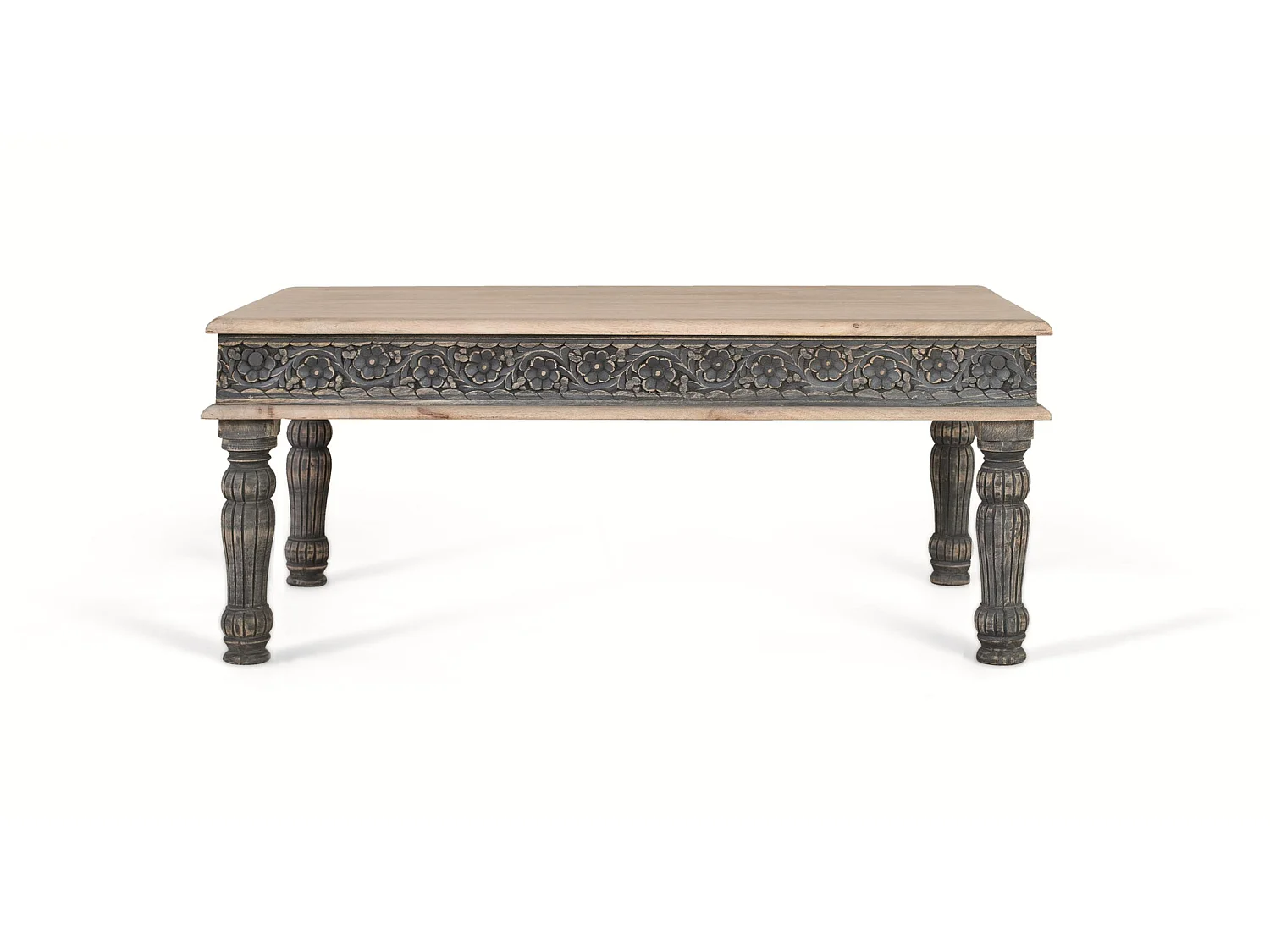 Tables basses en bois de manguier 120 cm, style méditerranéen moderne - 48 x 120 x 75