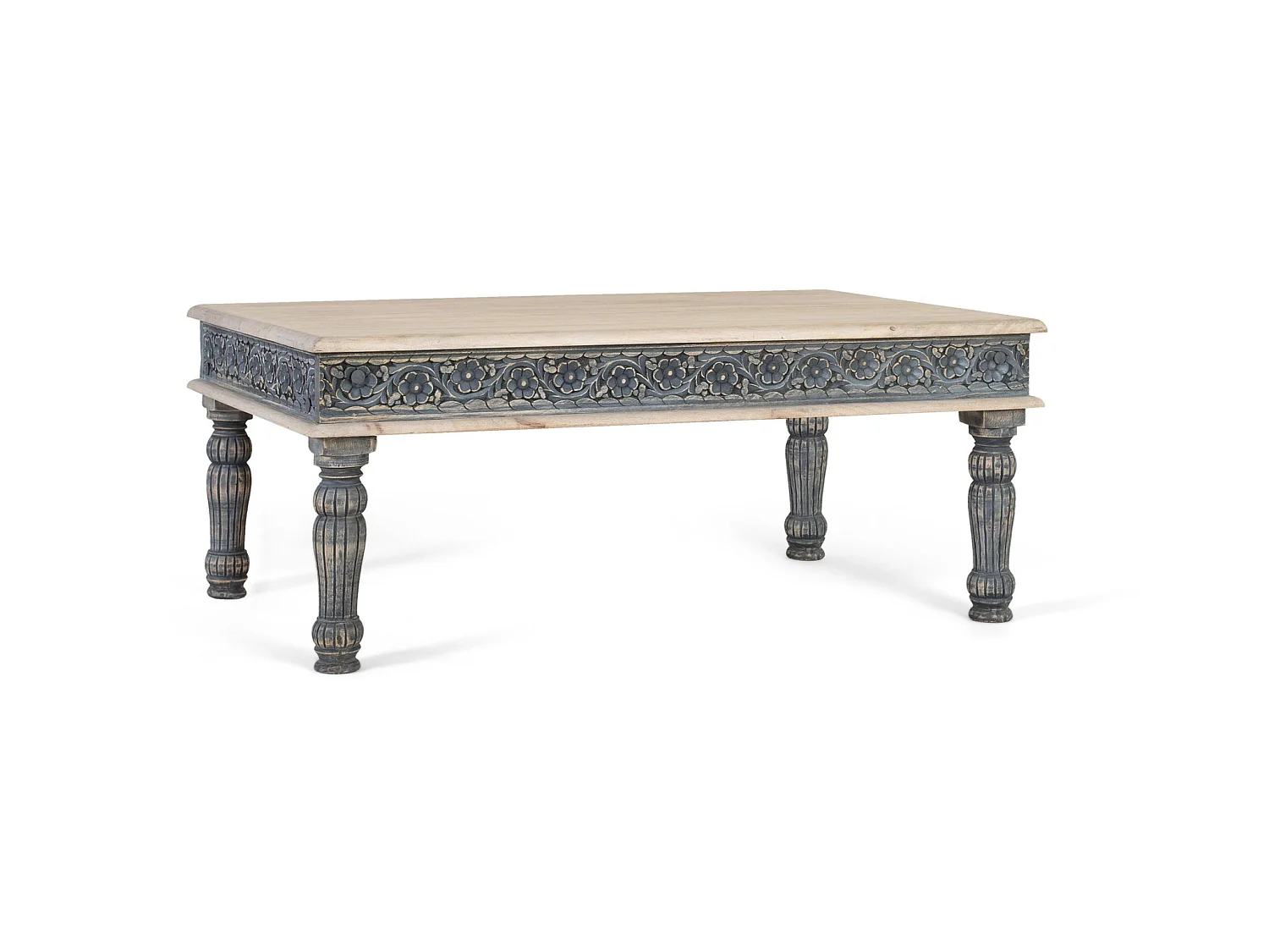 Tables basses en bois de manguier 120 cm, style méditerranéen moderne - 48 x 120 x 75