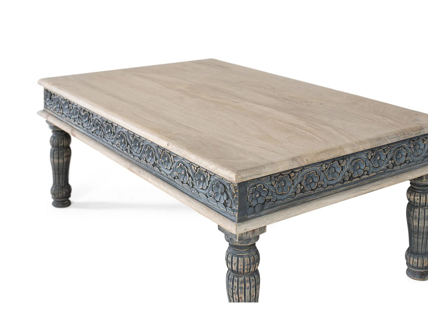Tables basses en bois de manguier 120 cm, style méditerranéen moderne - 48 x 120 x 75