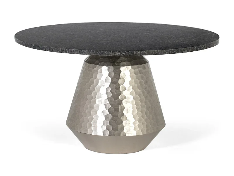 Couchtisch mit Marmorplatte und handgefertigtem Aluminiumfuß.