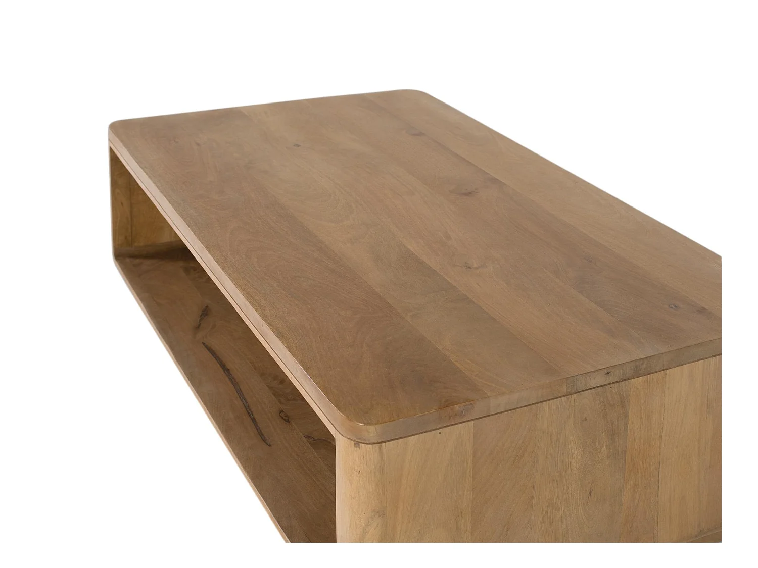 Mesa de centro em madeira de manga com cantos arredondados