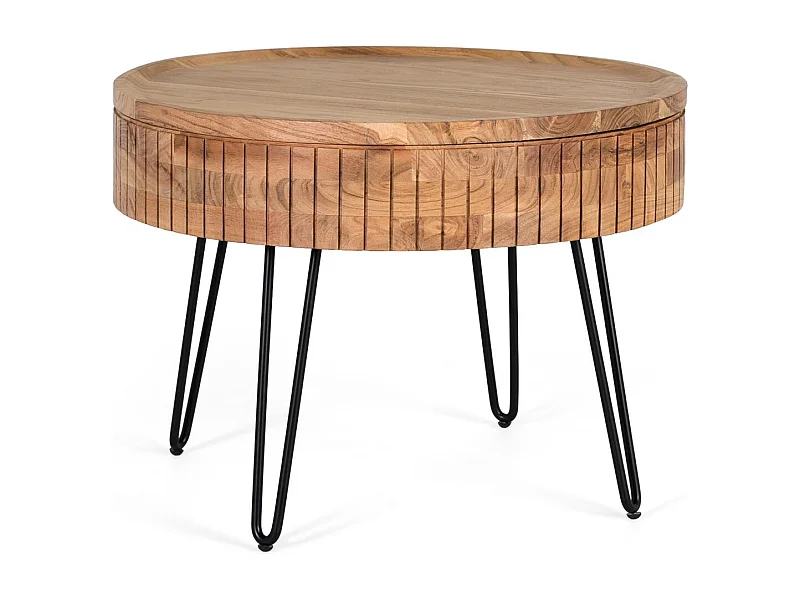 Table basse en bois de manguier avec base en fer, fabriquée à la main
