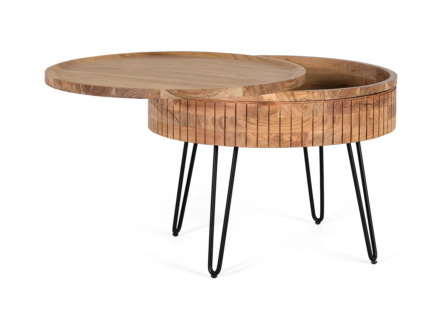 Mangohouten salontafel met ijzeren onderstel, handgemaakt