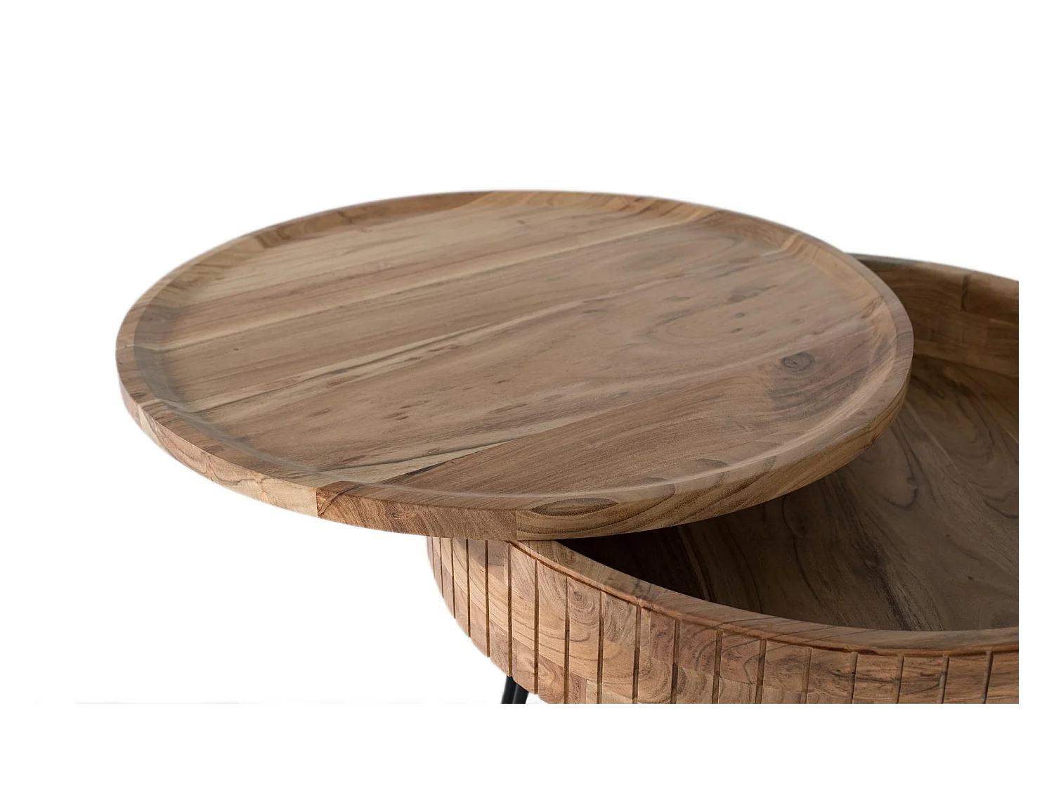 Mangohouten salontafel met ijzeren onderstel, handgemaakt