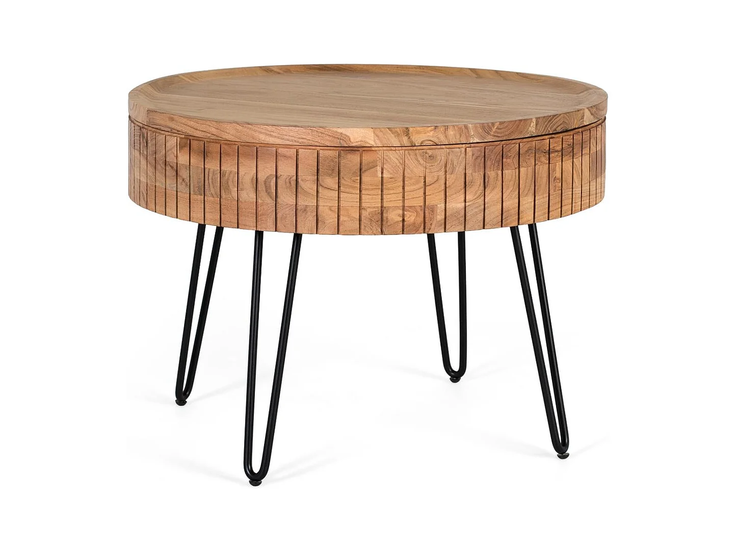 Table basse en bois de manguier avec base en fer, fabriquée à la main