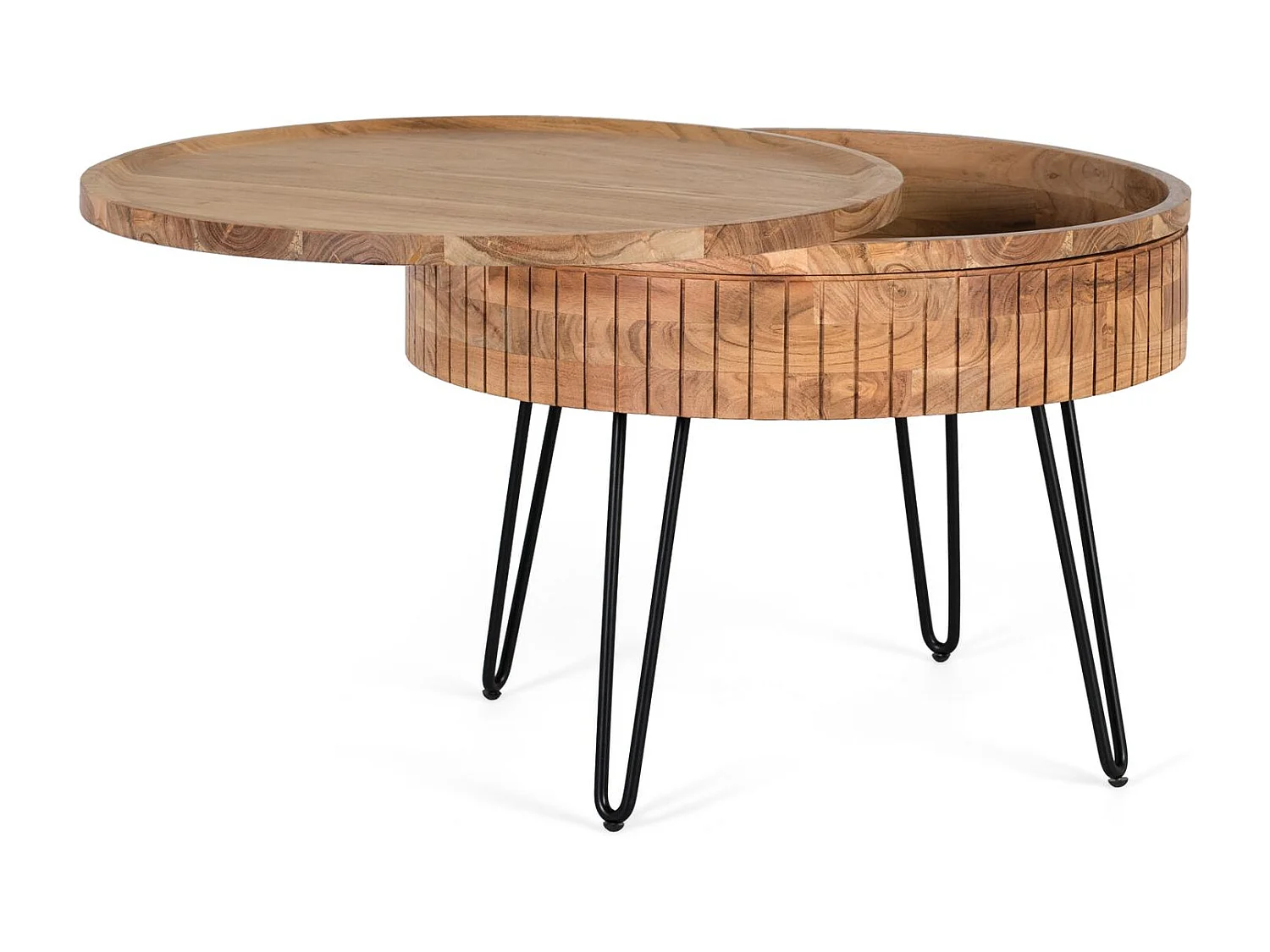 Table basse en bois de manguier avec base en fer, fabriquée à la main