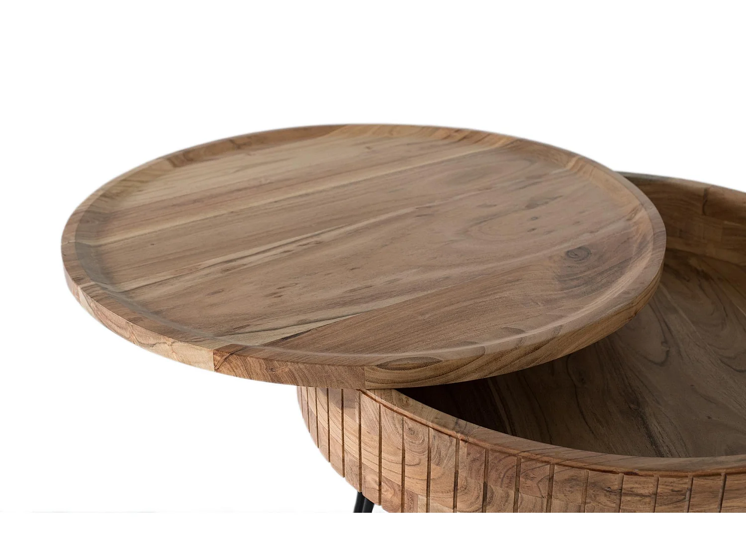 Table basse en bois de manguier avec base en fer, fabriquée à la main