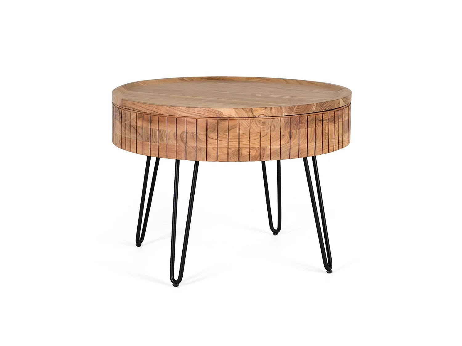 Couchtisch aus Mangoholz mit Eisenfuß handgefertigt.
