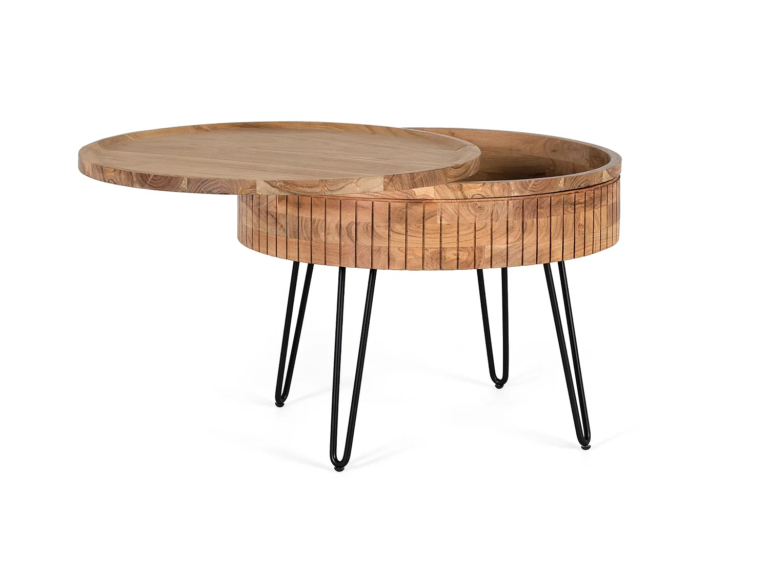 Couchtisch aus Mangoholz mit Eisenfuß handgefertigt.