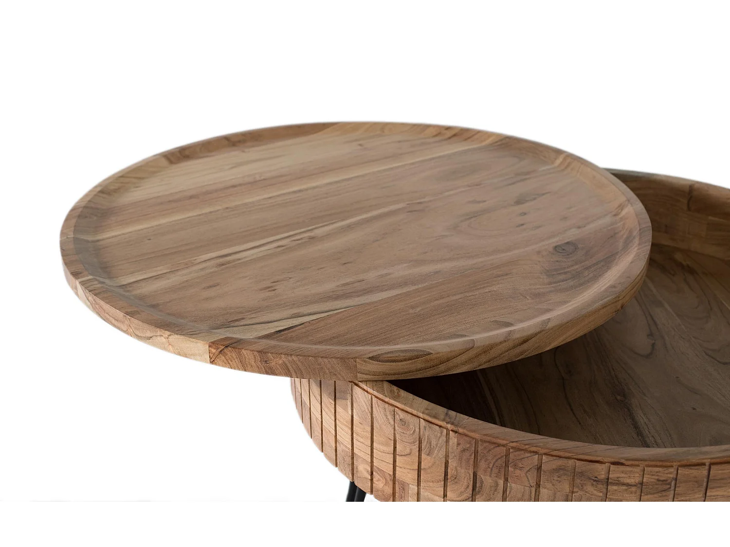 Couchtisch aus Mangoholz mit Eisenfuß handgefertigt.