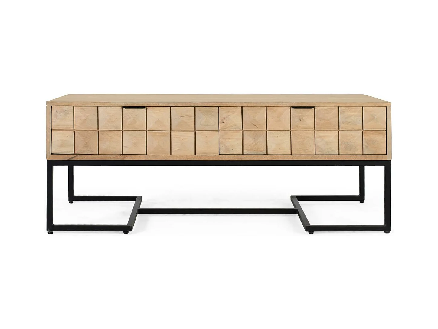 Handgesneden en handgemaakte salontafel van mangohout, 120 cm