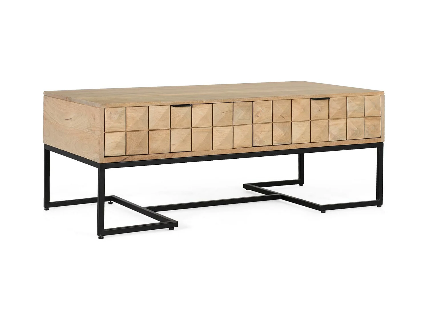 Handgesneden en handgemaakte salontafel van mangohout, 120 cm
