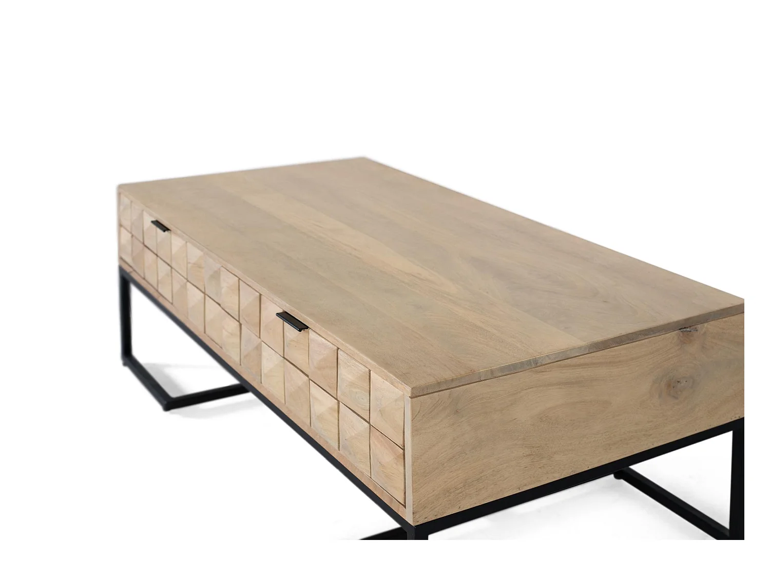 Handgesneden en handgemaakte salontafel van mangohout, 120 cm