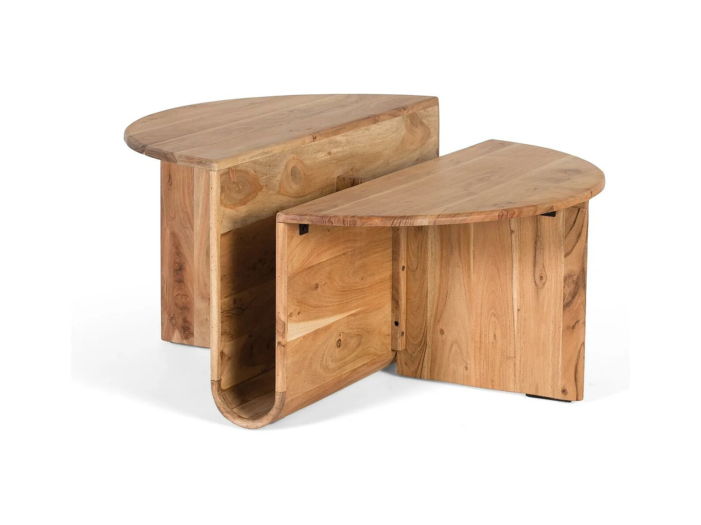 Salontafel van acaciahout met geïntegreerd tijdschriftenrek