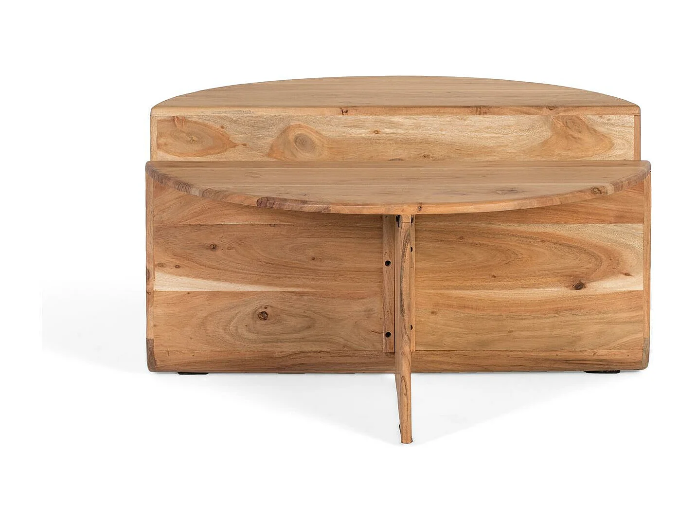 Table basse en bois d'acacia avec porte-revues intégré