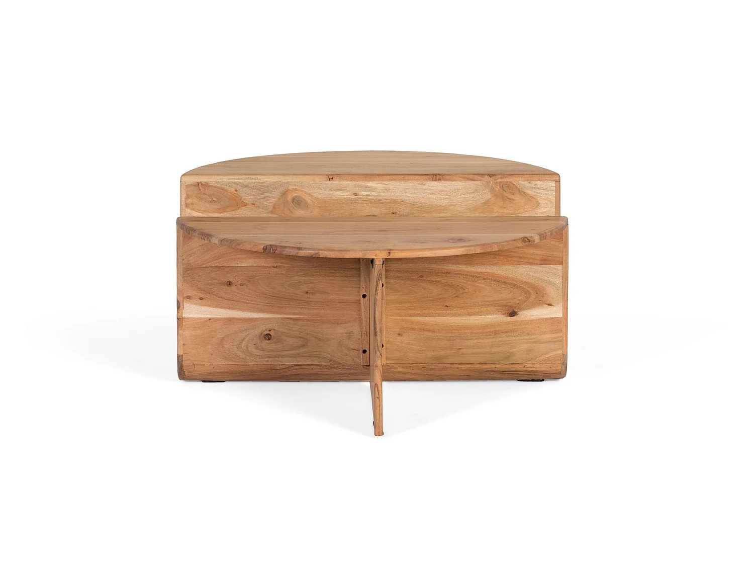 Table basse en bois d'acacia 80 cm, style rustique moderne - 42 x 80 x 80 cm