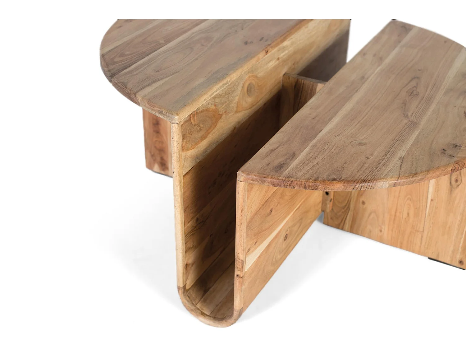 Table basse en bois d'acacia 80 cm, style rustique moderne - 42 x 80 x 80 cm
