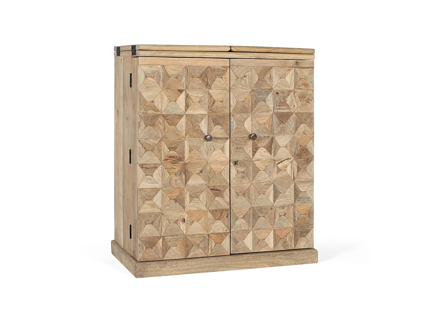 Meubles de bar en bois de manguier, fermé 90 cm, ouvert 180 cm, style rustique moderne - 104 x 180 x 50