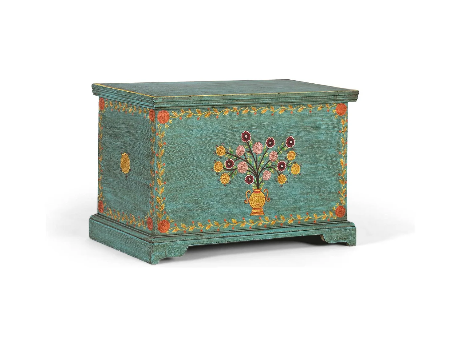 Coffre en bois de manguier avec détails peints à la main