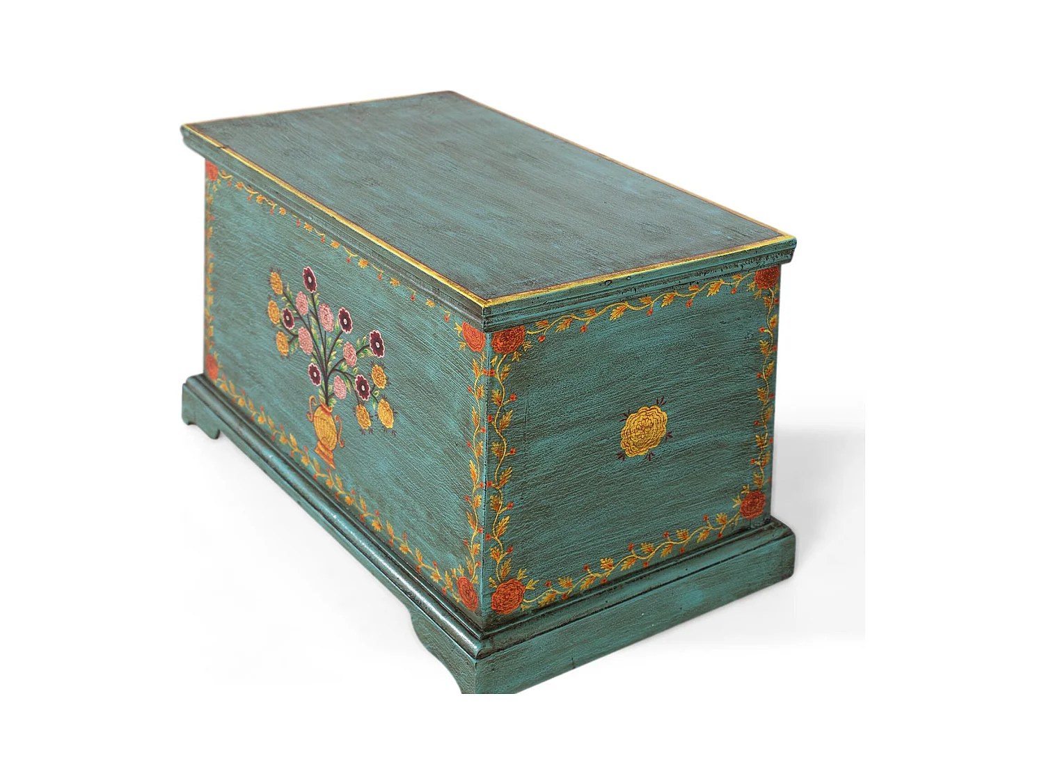 Coffre en bois de manguier avec détails peints à la main