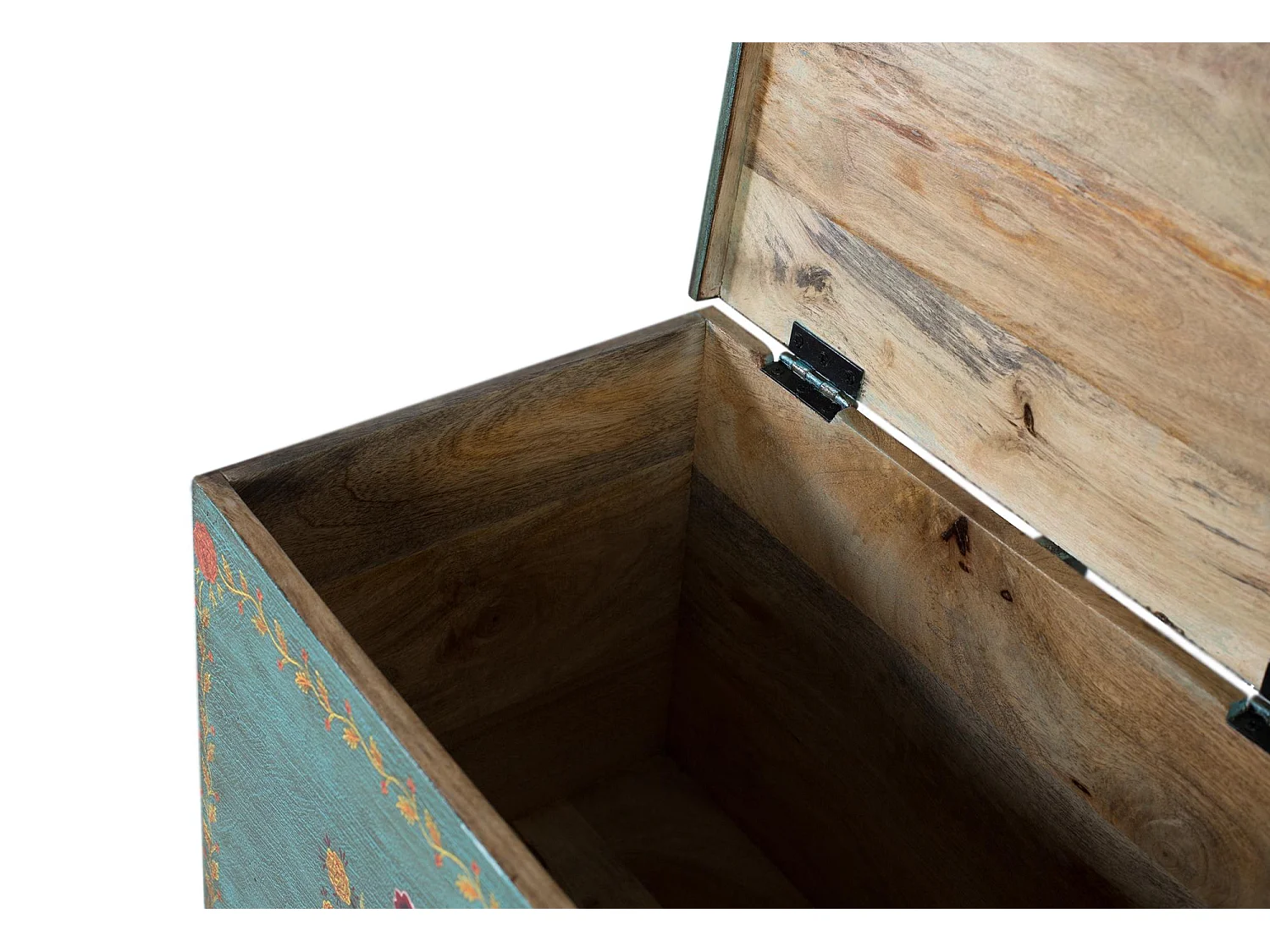 Mangoholztruhe mit handgemalten Details