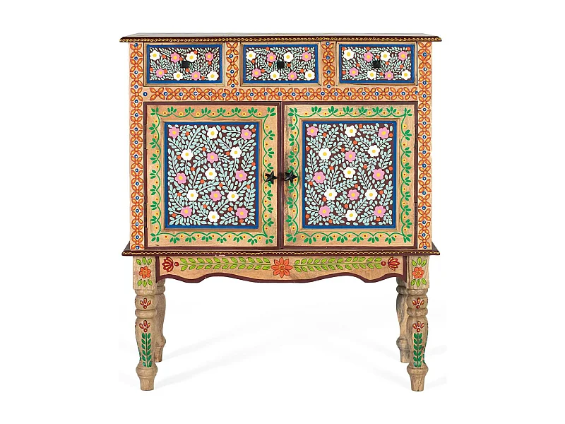 Flur aus Mangoholz mit handdekorierter Tür