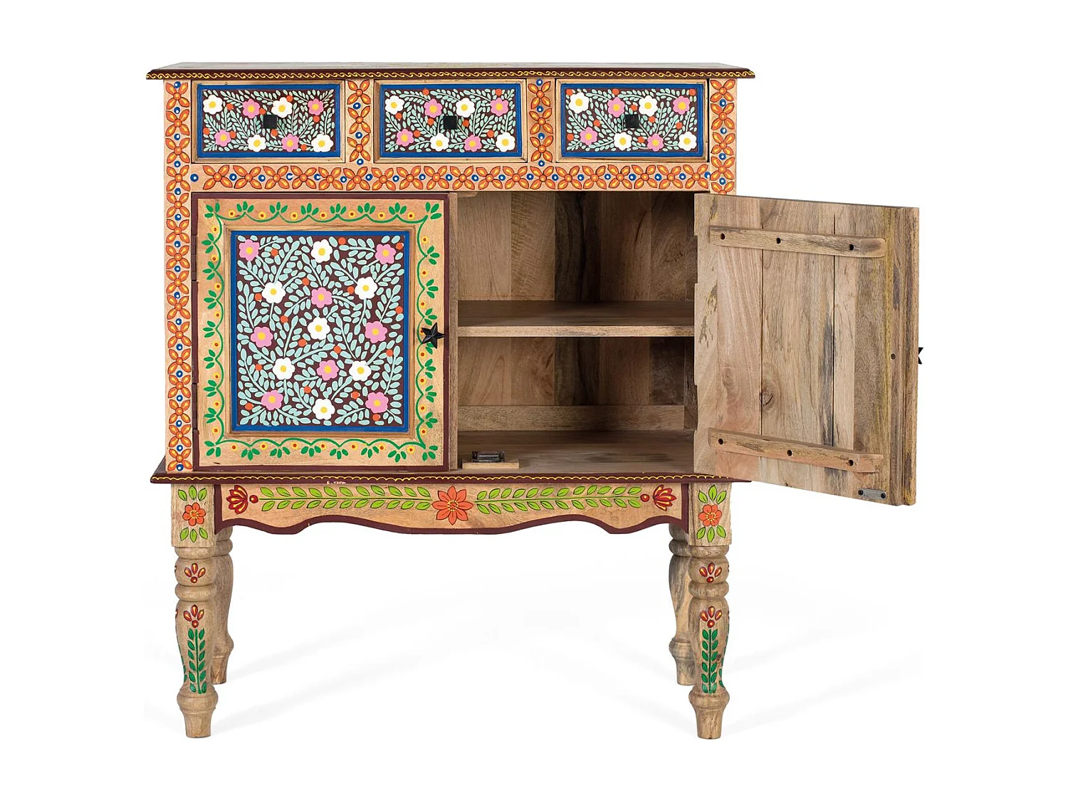 Flur aus Mangoholz mit handdekorierter Tür