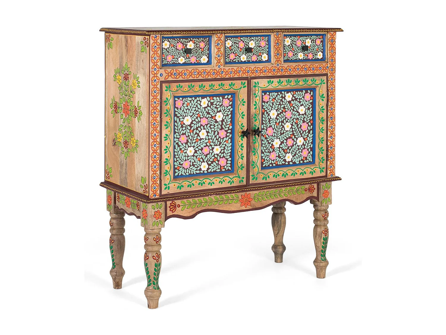 Flur aus Mangoholz mit handdekorierter Tür