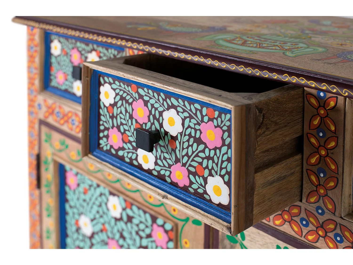 Flur aus Mangoholz mit handdekorierter Tür