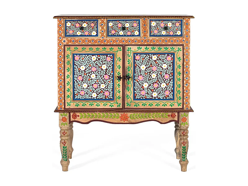 Hall en bois de manguier avec porte décorée à la main