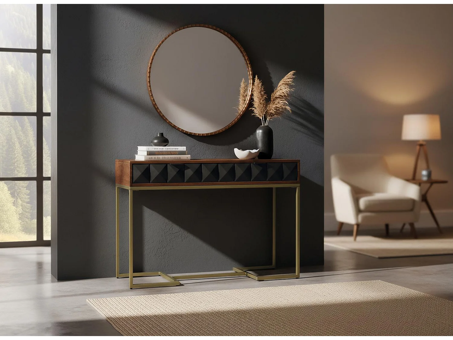 Console en bois de manguier et structure en fer