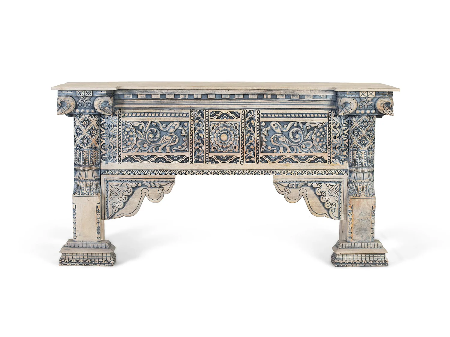 Console en bois de manguier 172 cm, style ethnique artisanal - 91 x 173 x 53