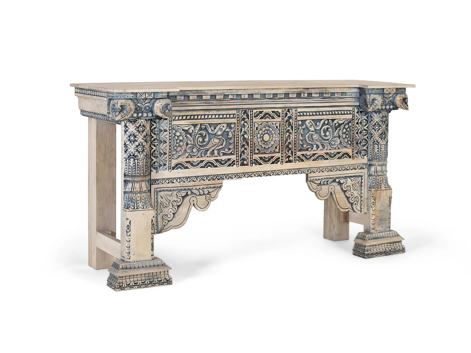 Console en bois de manguier 172 cm, style ethnique artisanal - 91 x 173 x 53