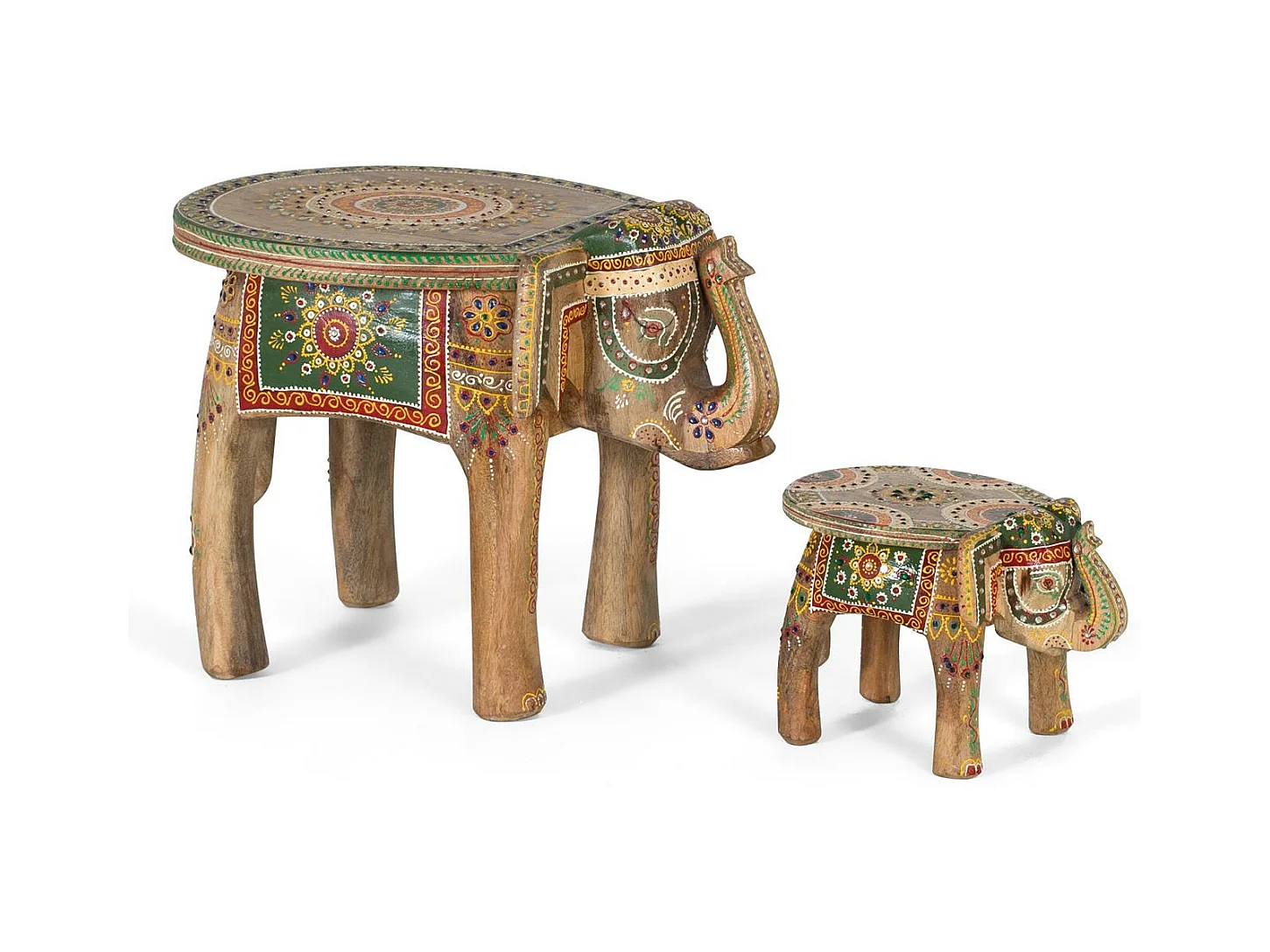 Ensemble de 2 figurines en bois de manguier sculpté et peint à la main