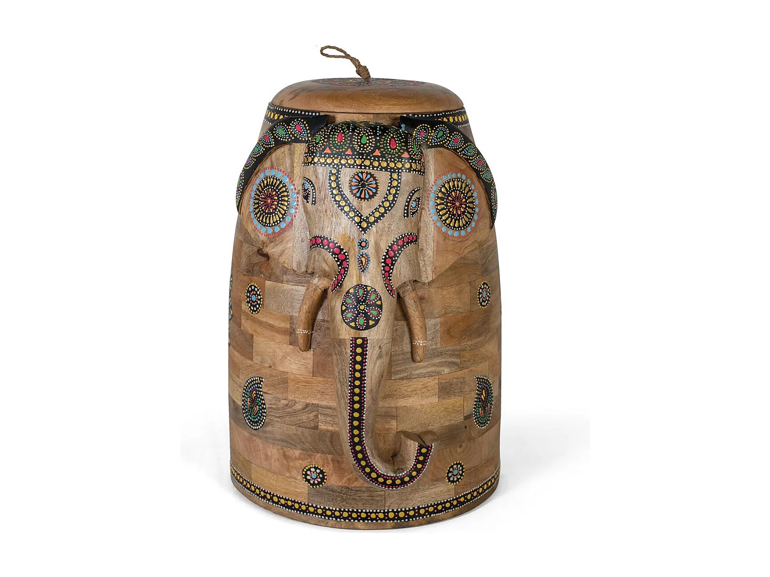 Elefante in legno di mango dipinta a mano