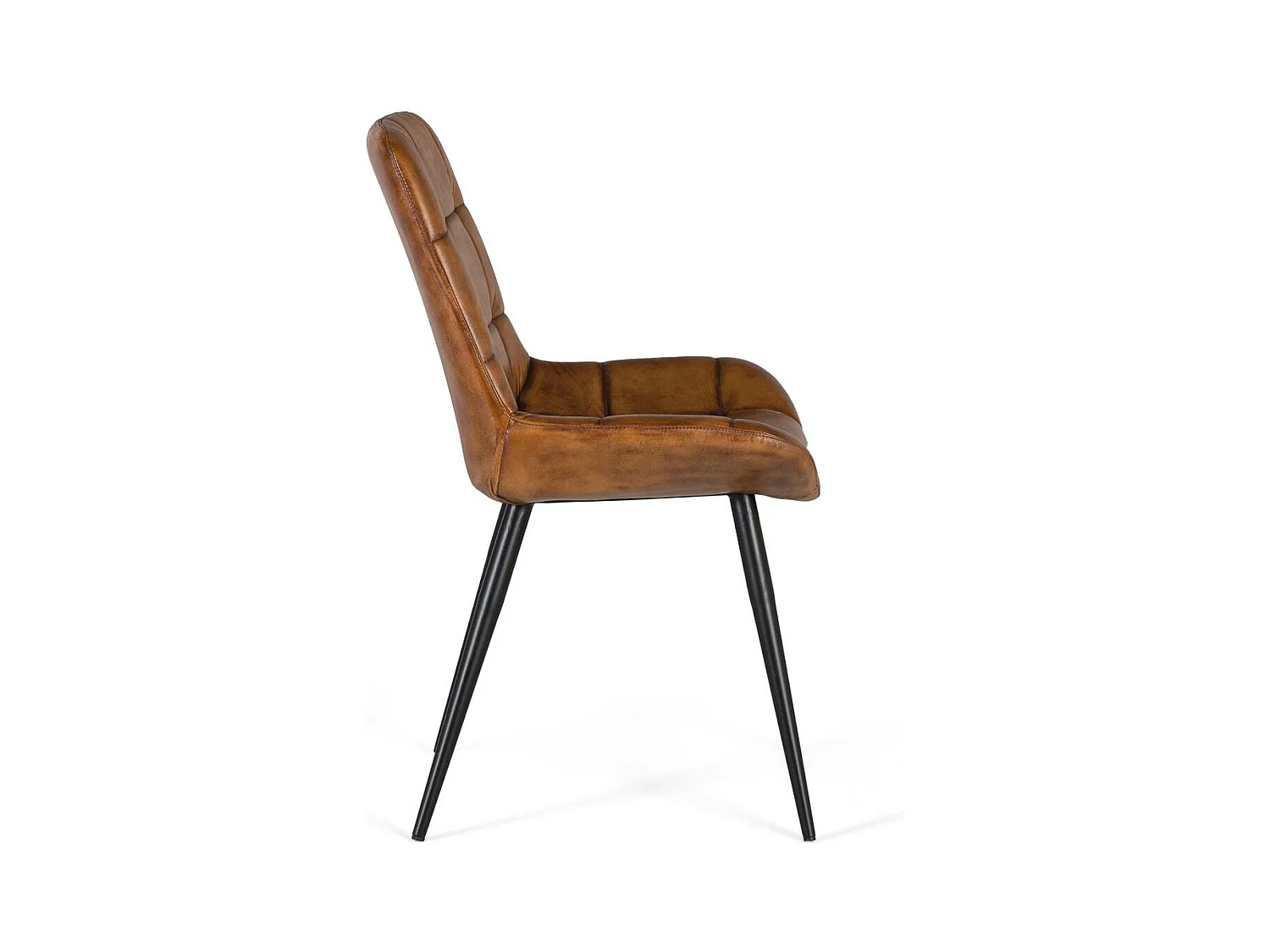 Silla de comedor tapizada en piel natural marrón