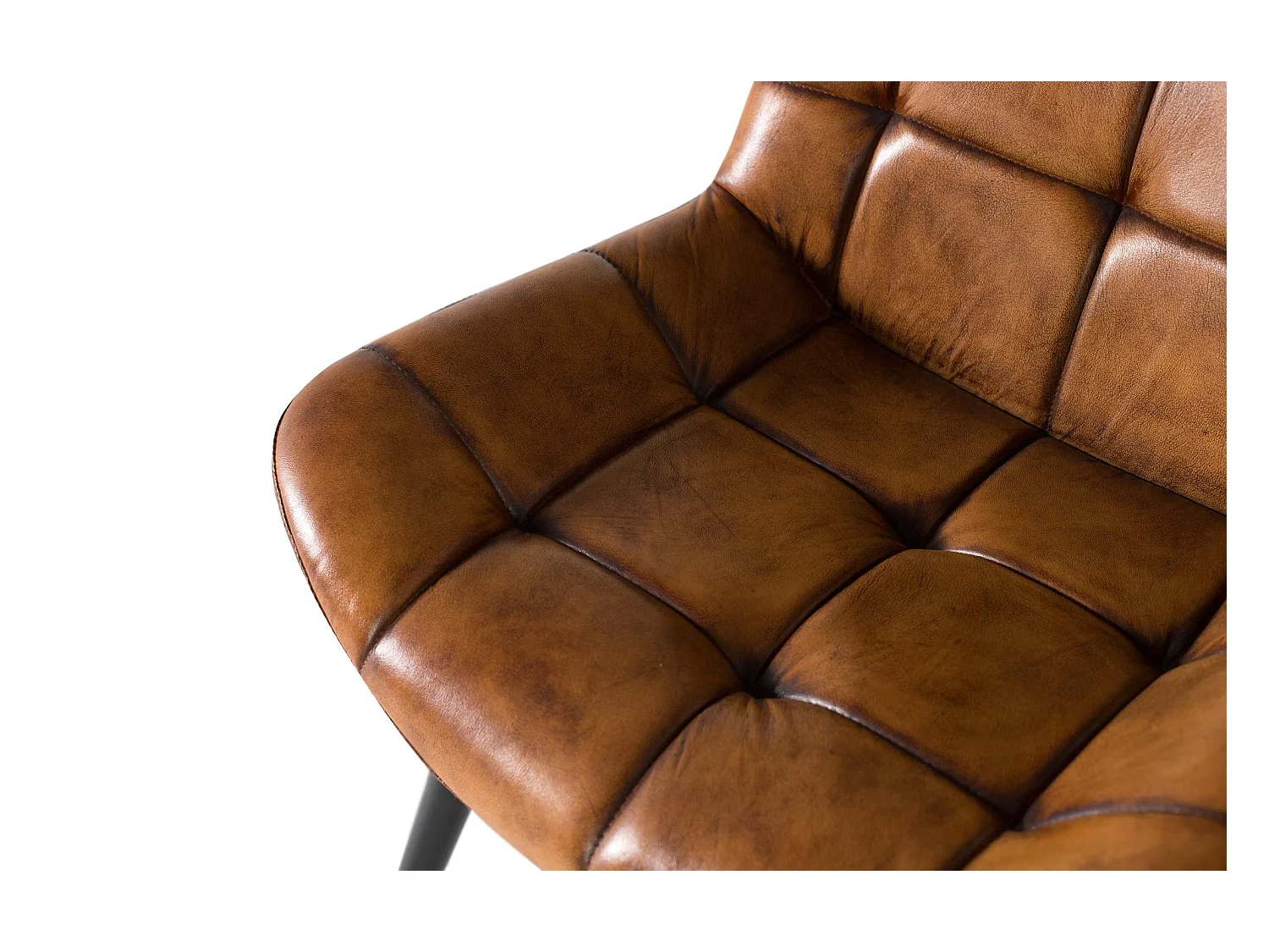 Silla de comedor tapizada en piel natural marrón