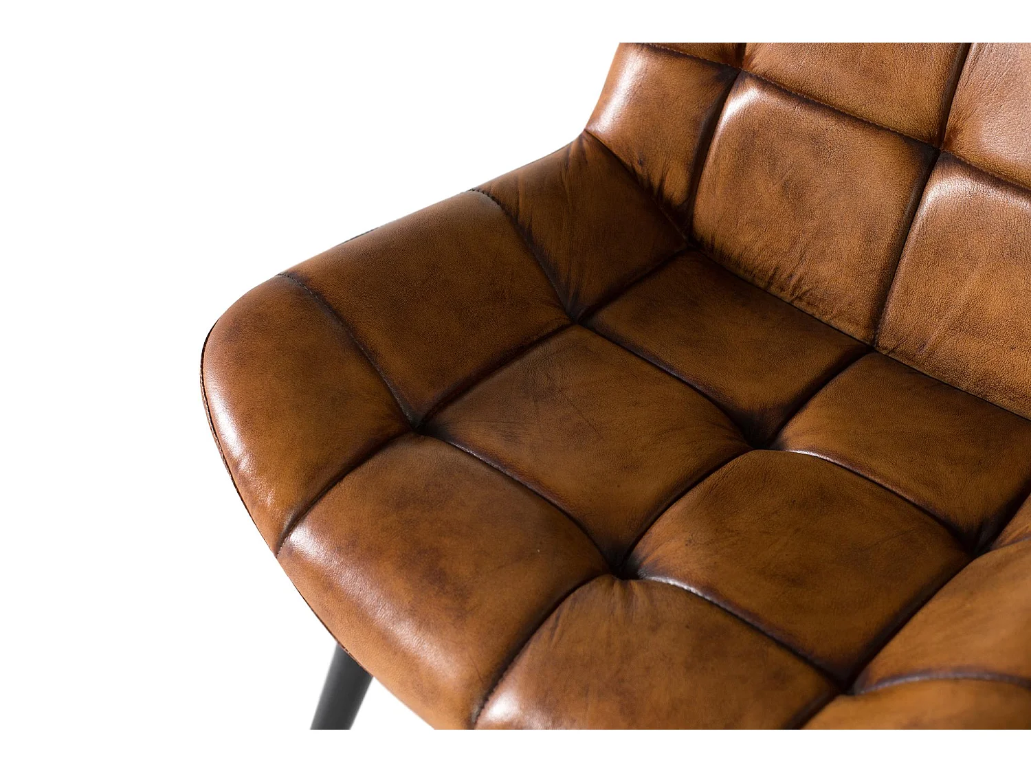 Sedia da pranzo rivestita in pelle naturale marrone