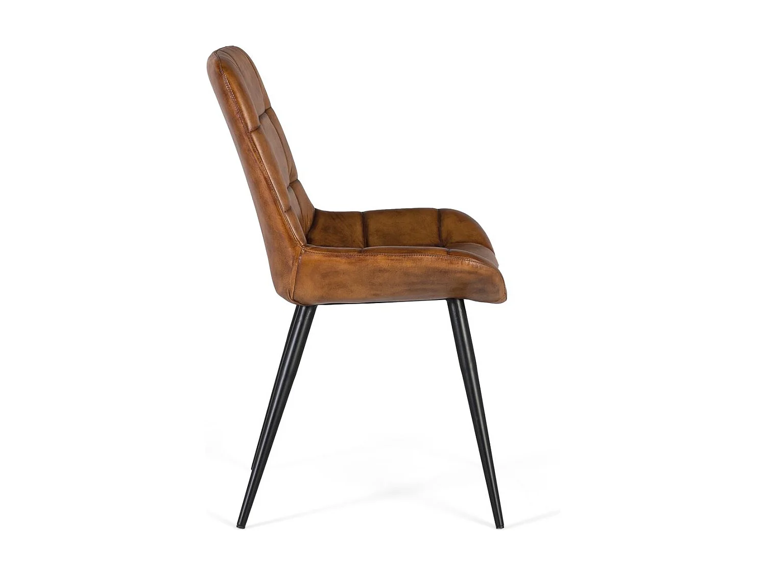 Silla de comedor tapizada en piel natural marrón