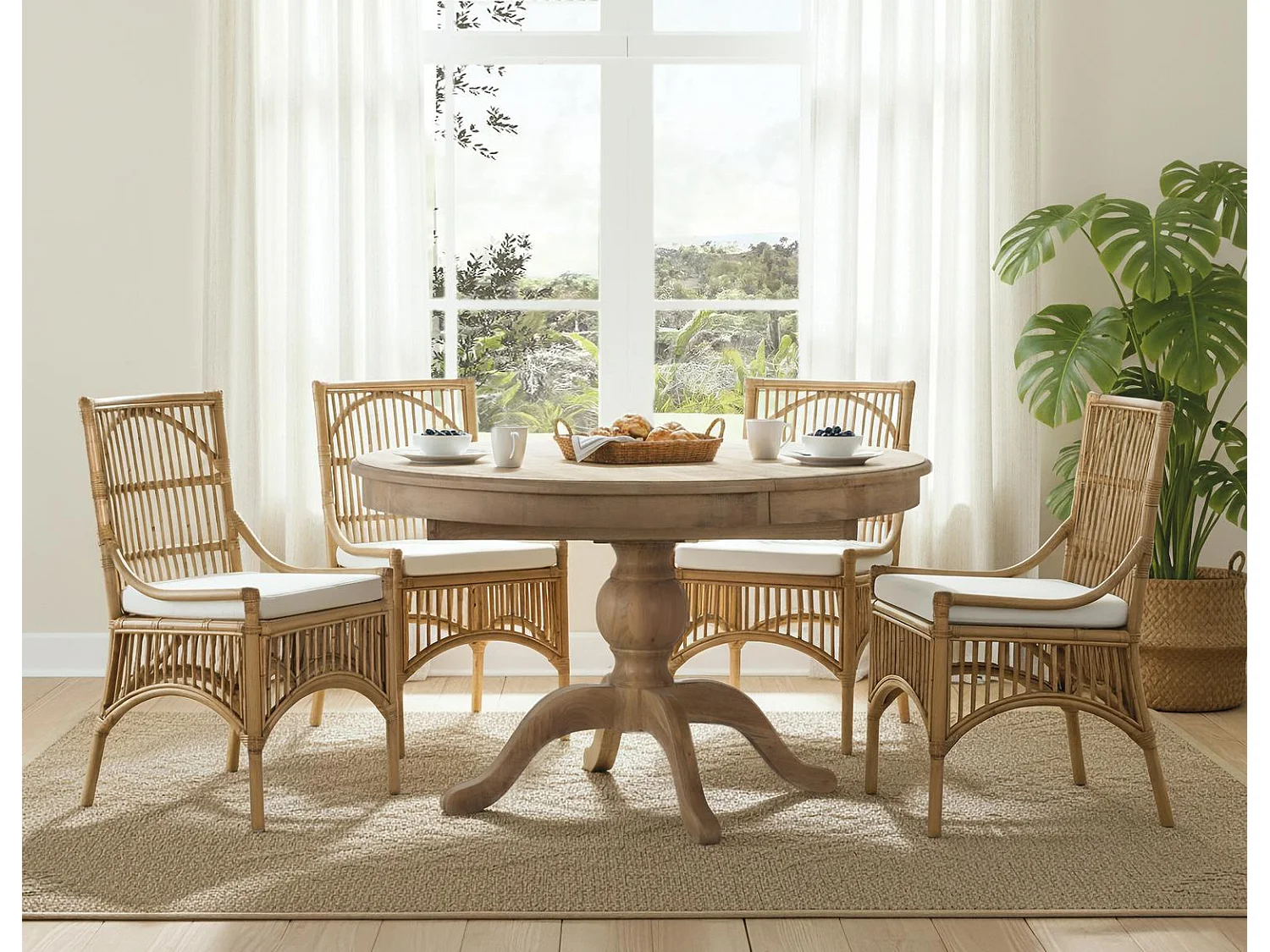 Set aus zwei Stühlen aus Rattan und Bambusstruktur