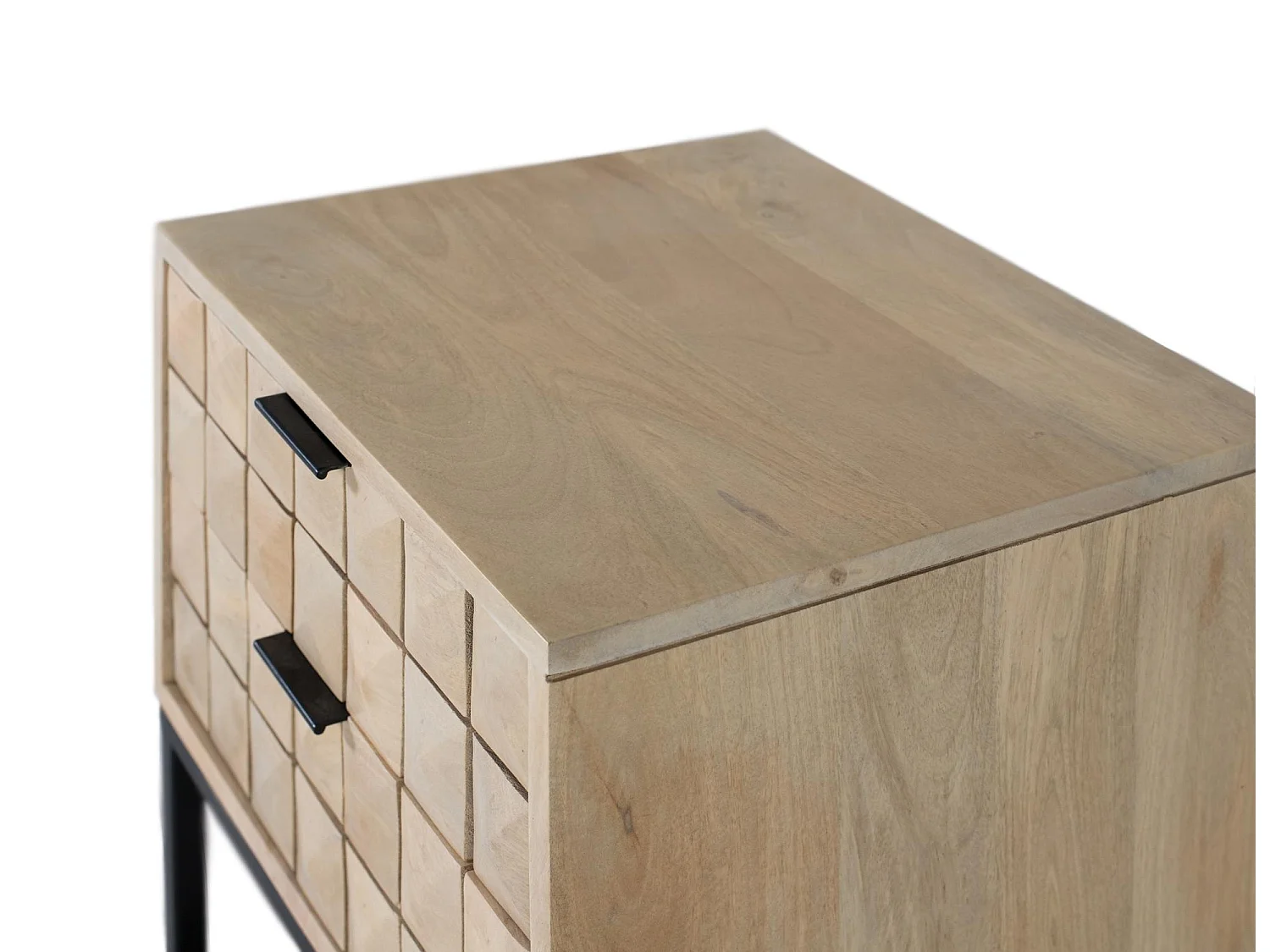 Mesita de noche hecha a mano en madera de mango con vetas naturales