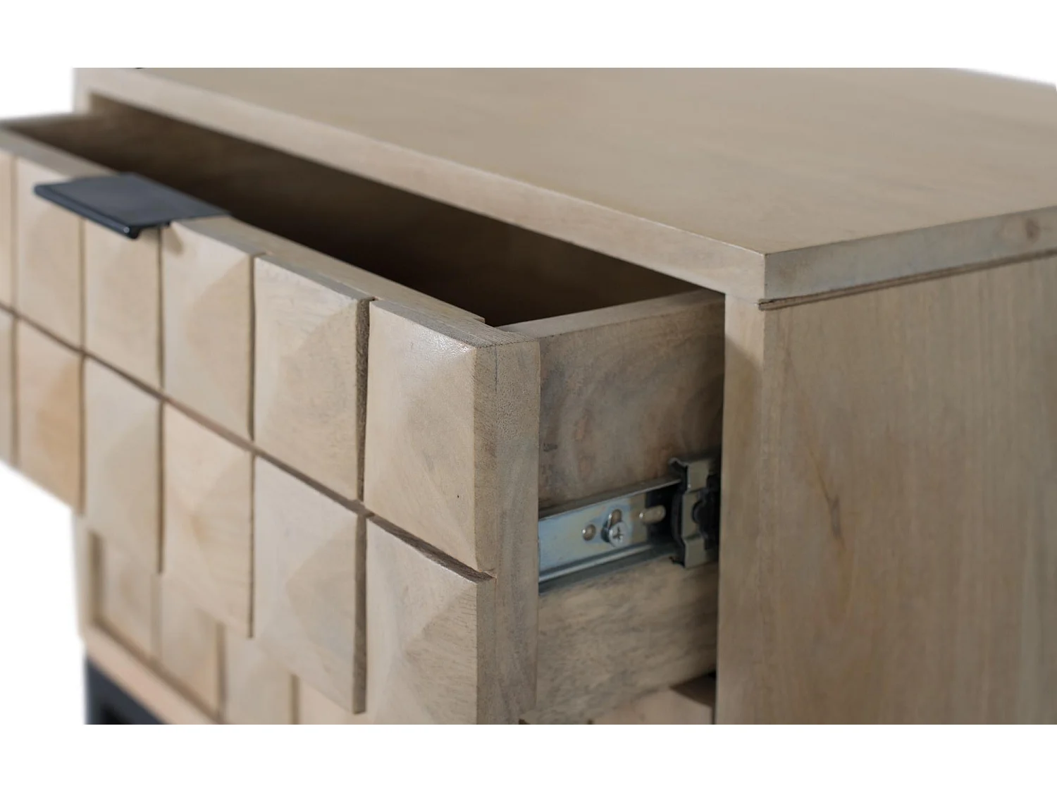 Mesita de noche hecha a mano en madera de mango con vetas naturales