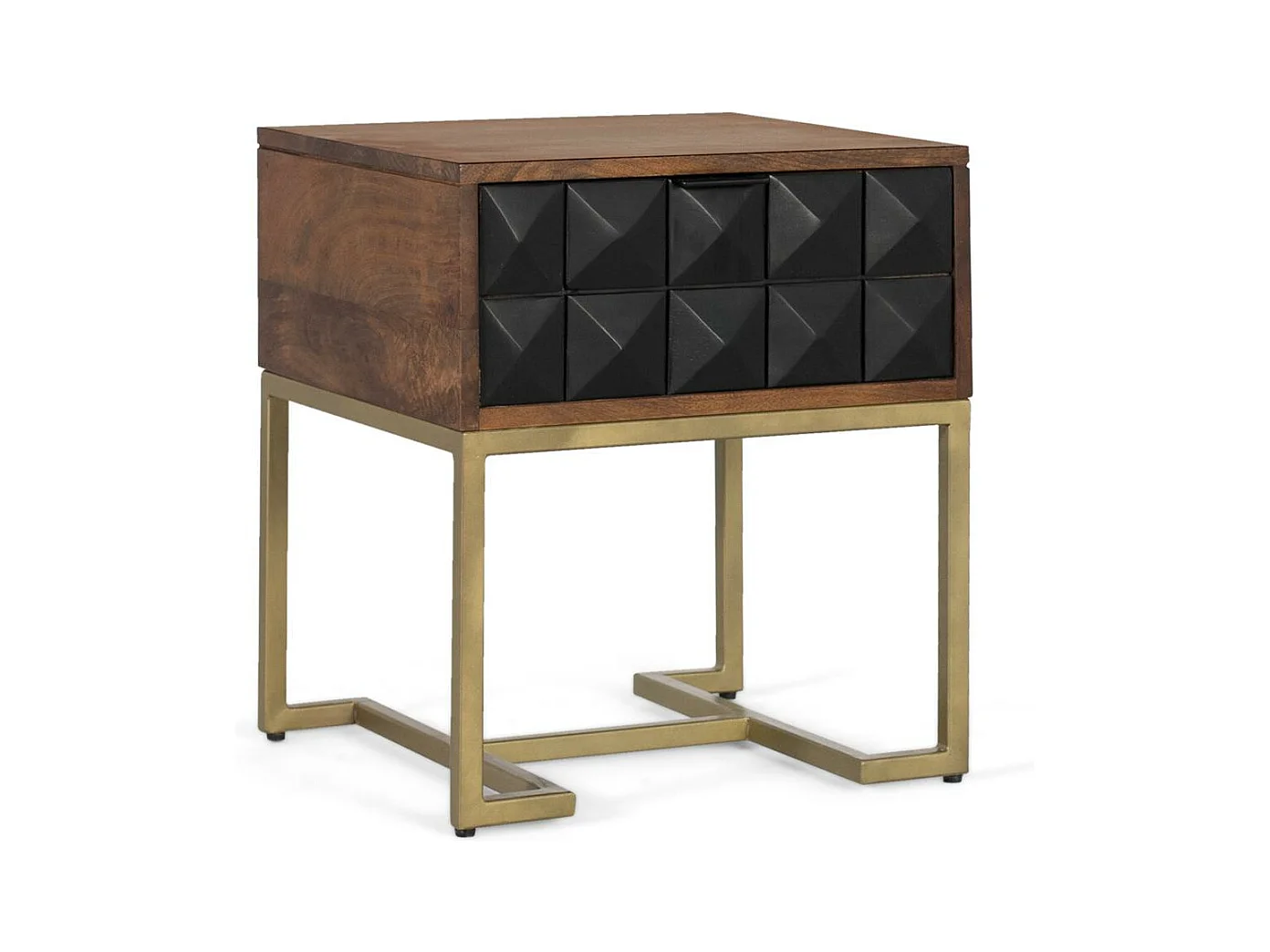 Table de chevet sculptée et fabriquée à la main avec pieds dorés