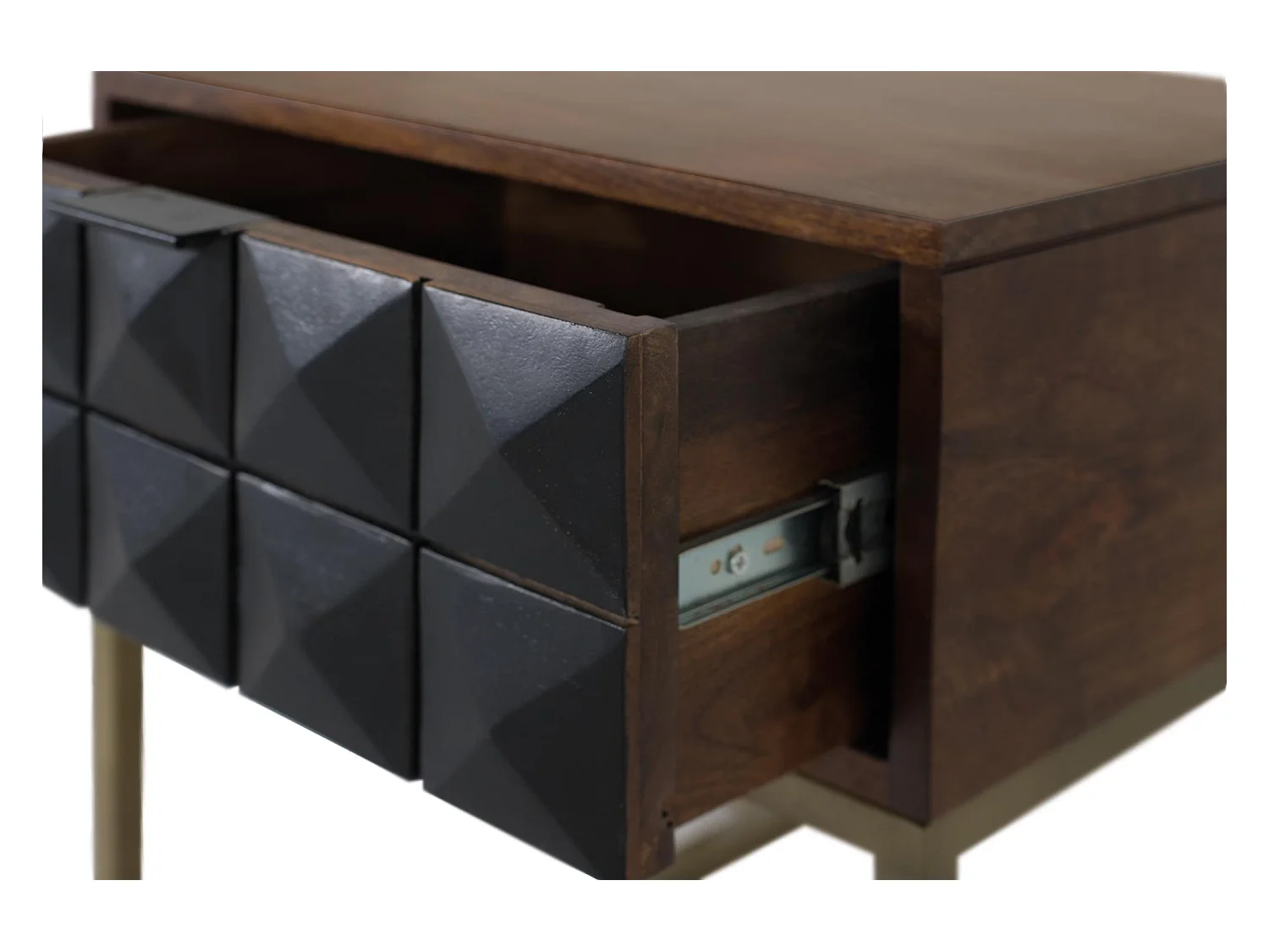 Table de chevet sculptée et fabriquée à la main avec pieds dorés