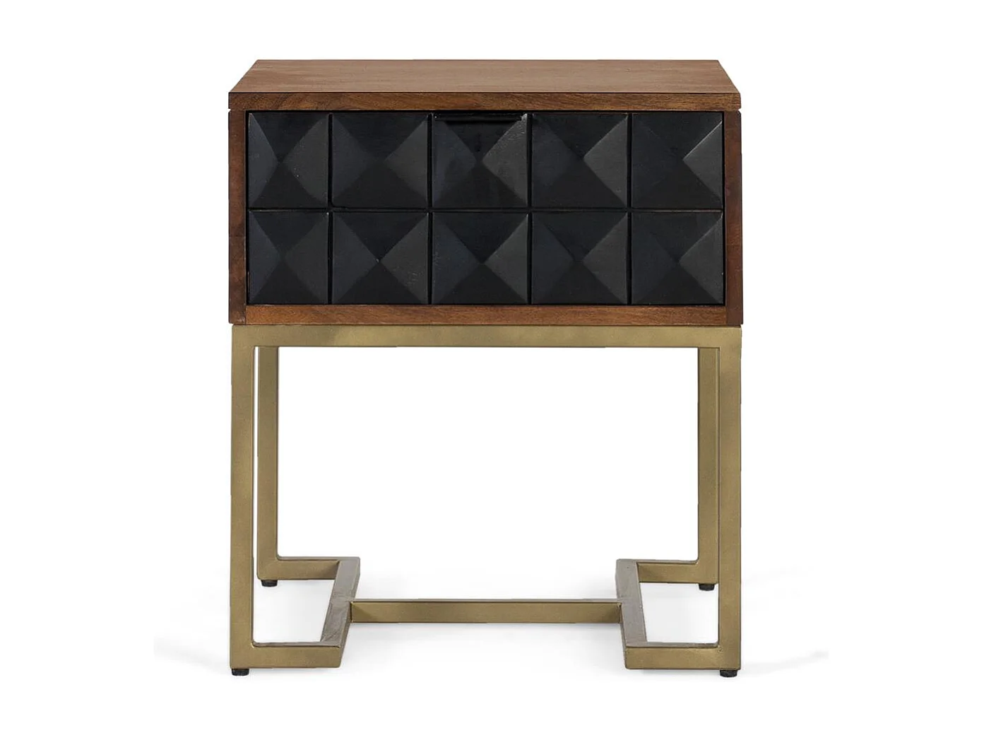 Table de chevet sculptée et fabriquée à la main avec pieds dorés