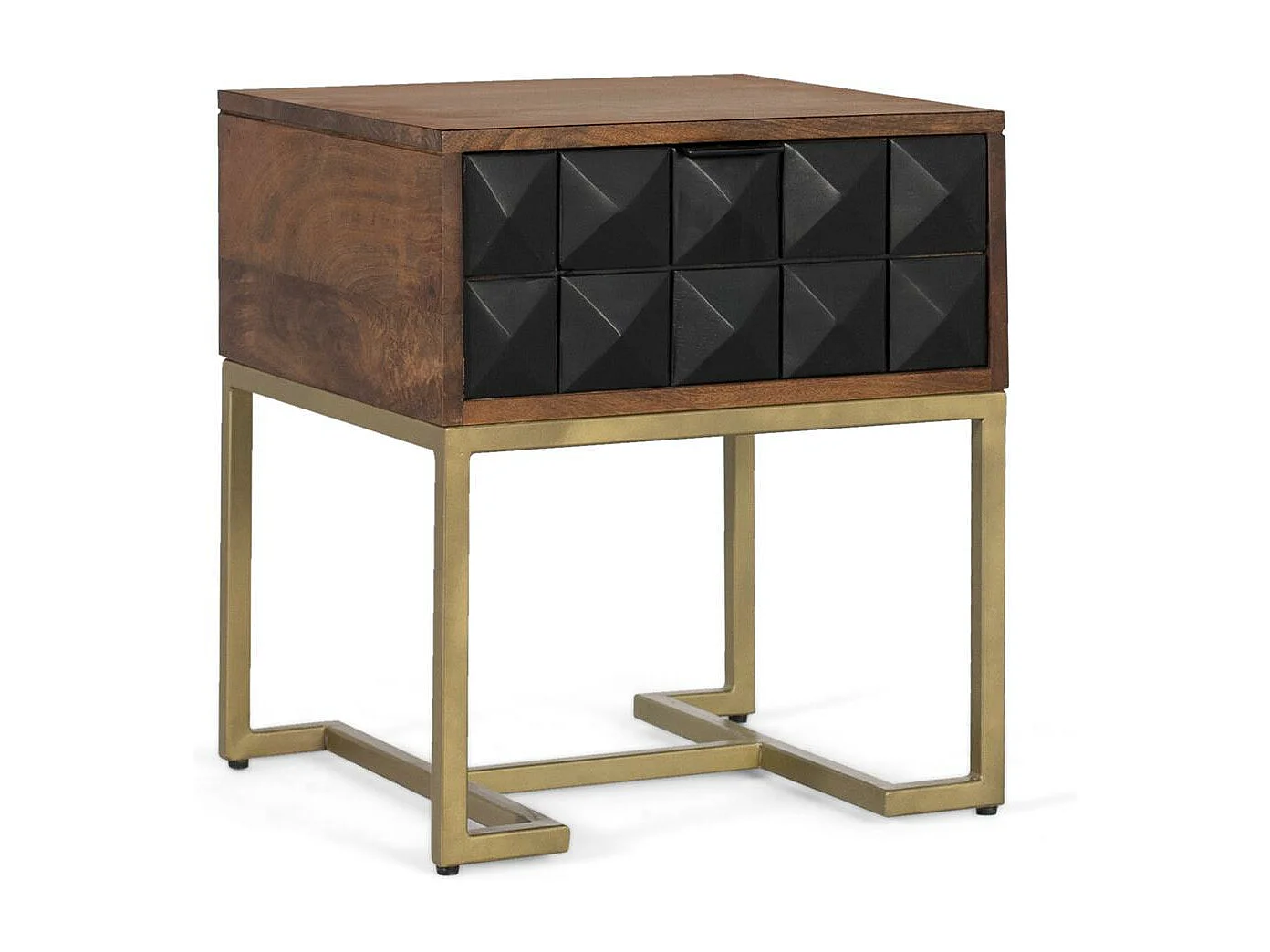 Table de chevet sculptée et fabriquée à la main avec pieds dorés