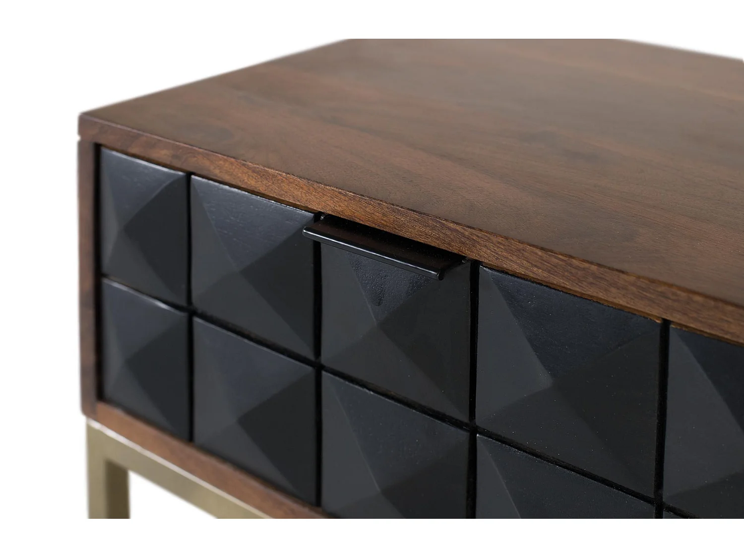 Table de chevet sculptée et fabriquée à la main avec pieds dorés