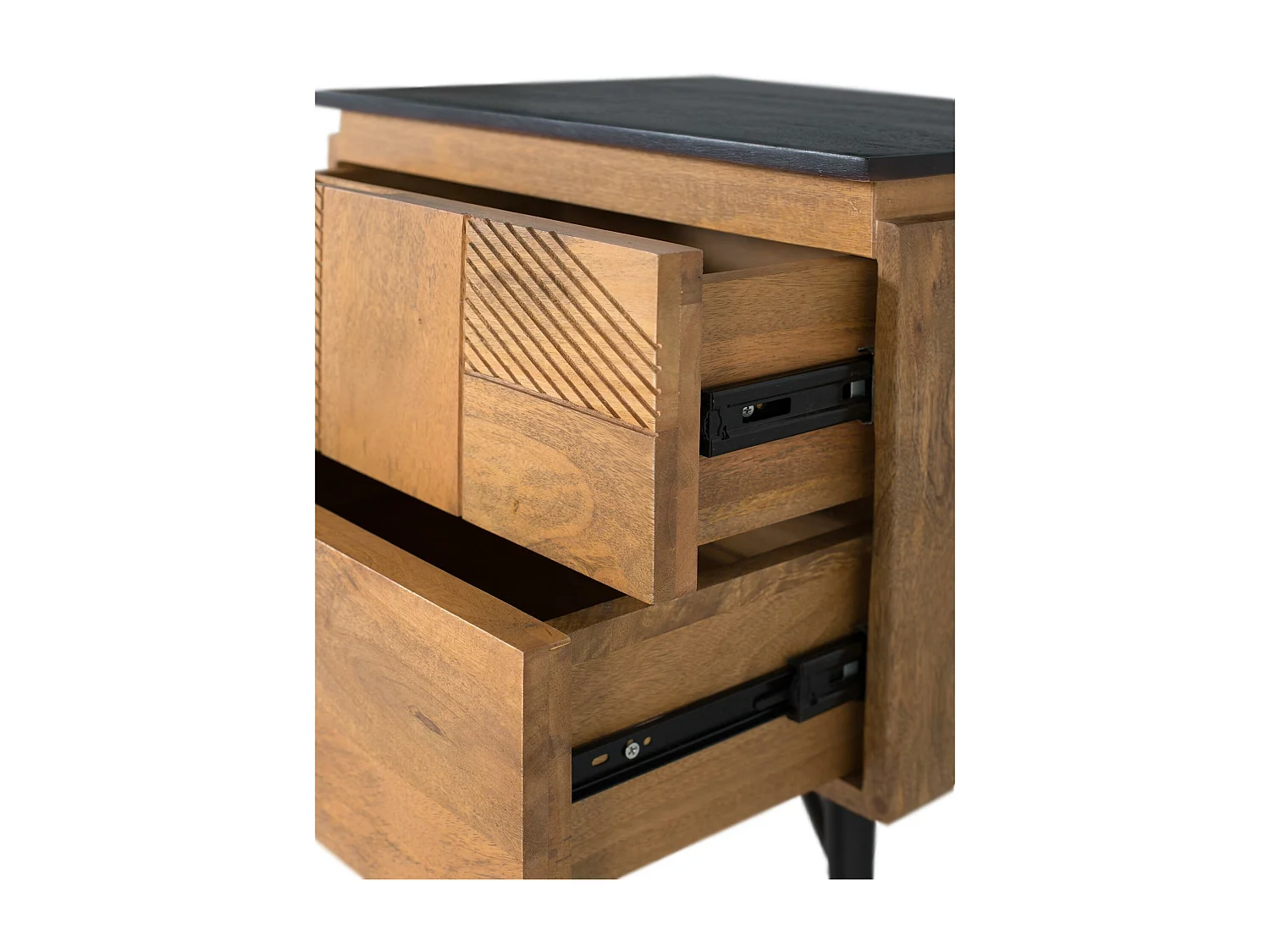 Mesa cabeceira em madeira manguier com acabamento natural