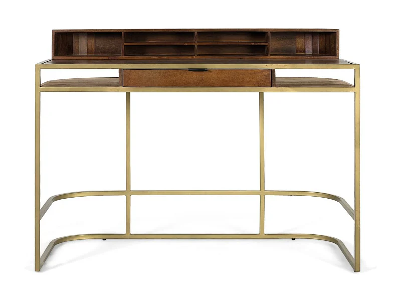 Handgefertigter Schreibtisch aus Mangoholz mit goldener Struktur
