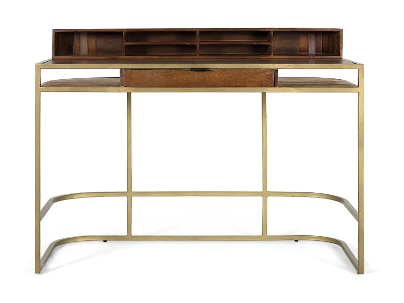 Handgemaakt bureau van mangohout met een gouden structuur
